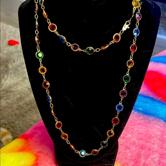 Vintage Jewelry - Vintage Australian crystal USA multi color  Gemstone Necklace